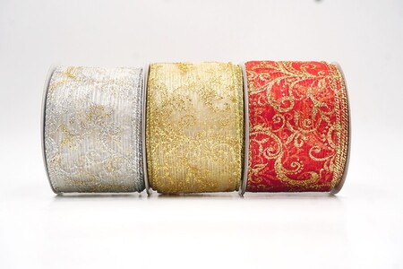 Glitter Filigree Scroll Sheer Ribbon - Glitter Filigree Scroll Sheer Ribbon